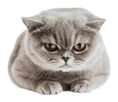 Serious silver cat posing indoors png