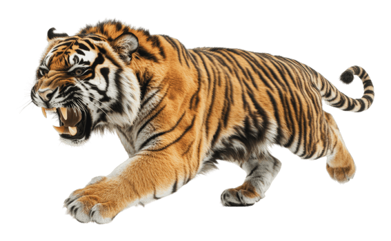 Powerful, agile tiger in action png