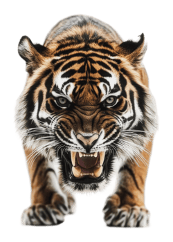 Tiger prowls with fierce expression in close-up png