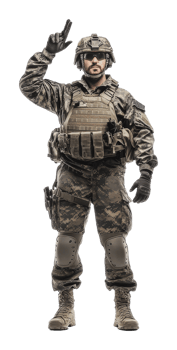 Soldier in tactical gear making a peace sign png