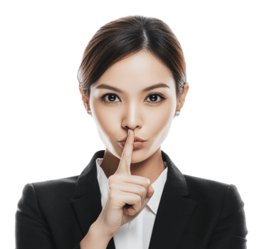Woman signaling for silence in business attire png