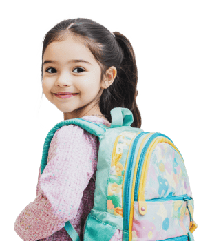 Girl with colorful backpack, ready for school png