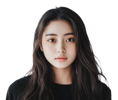 Young woman with long hair, white bg png