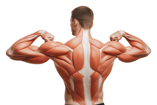 Muscular man showcasing back muscles in detail png