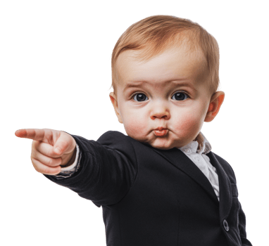 Baby in suit points definitively at something png