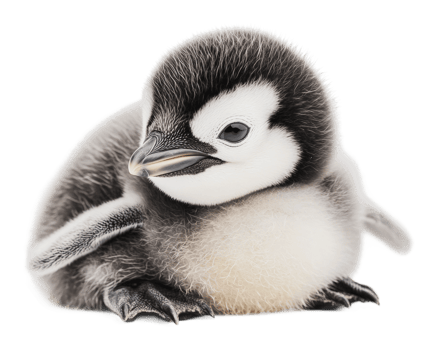 Cute penguin chick resting on white background png
