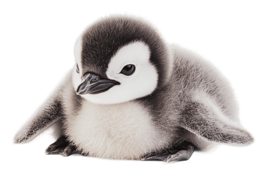 Adorable baby penguin resting on a soft surface png