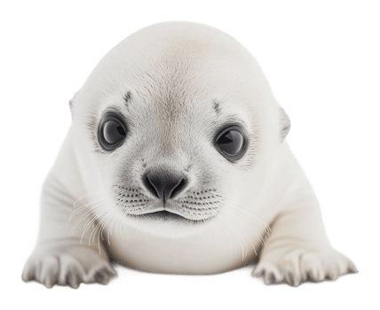 Cute baby seal resting on a snowy surface png