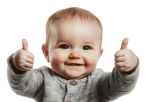 Happy baby giving thumbs up with big smile png