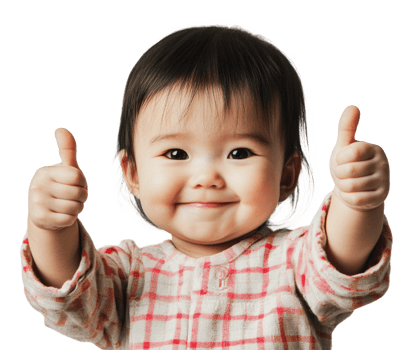 Happy toddler giving thumbs up and smiling widely png