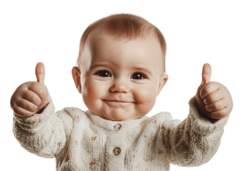 Baby giving thumbs up and smiling happily png