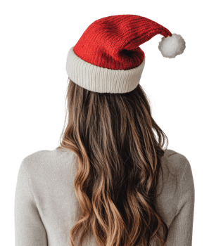 Festive red and white hat worn by a woman png