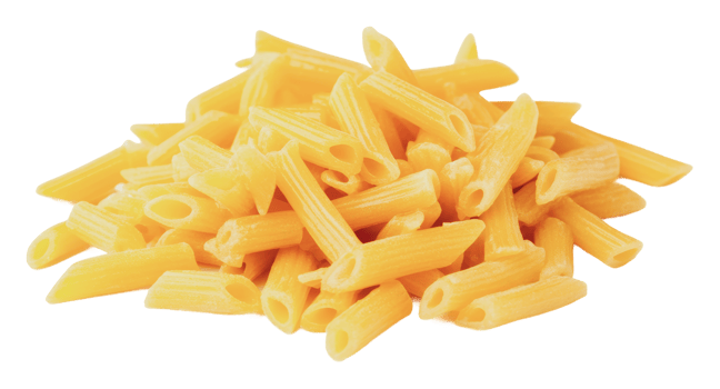 Penne pasta arranged neatly on a white background png