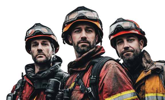 Brave firefighters posing for a portrait outdoors png