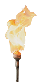 Flame ignites from wooden torch in dark setting png