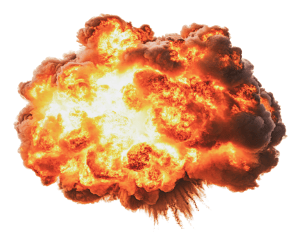 Large explosion with bright flames and smoke png