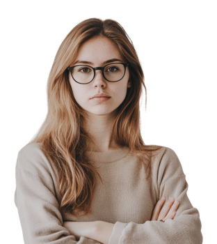 Confident young woman with glasses and long hair png