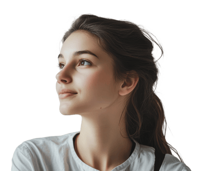 Thoughtful young woman with gentle gaze png