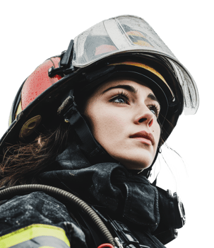 Firefighter in action during challenging weather png