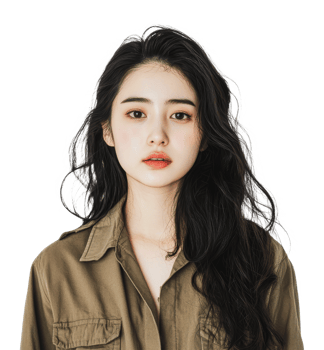 Young woman with flowing hair in casual outfit png
