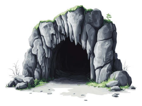 Detailed view of a rocky cave entrance in nature png