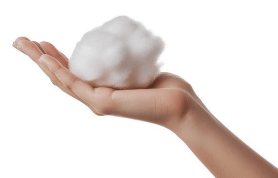 Soft white cotton fluff resting on a palm png