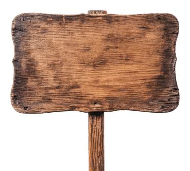 Wooden sign on a post in a rustic setting png