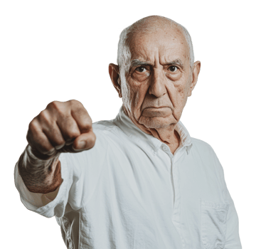 Elderly man expressing defiance with raised fist png