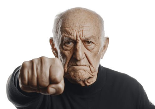 Elderly man with a determined fist png