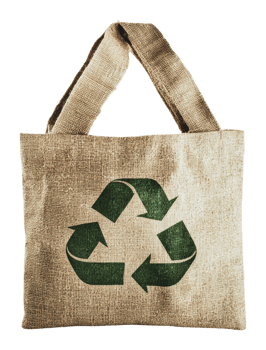 Eco-friendly jute bag with recycling logo design png