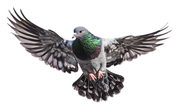 Pigeon soaring with vibrant plumage in flight png