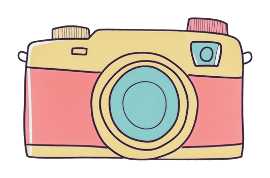 Colorful illustration of a vintage camera design png