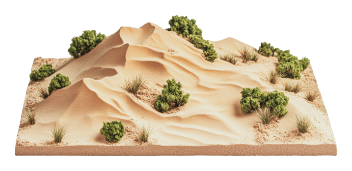 Sand dunes with realistic vegetation model display png