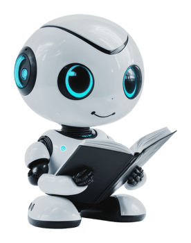 Robot reading a book in a quiet setting png