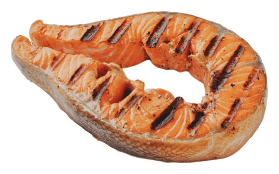 Grilled salmon steak served with grill marks png
