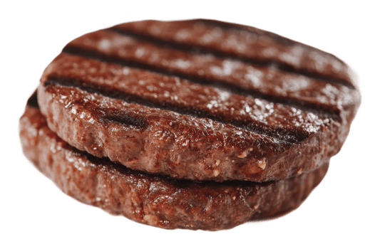 Grilled beef patties stacked on a white background png