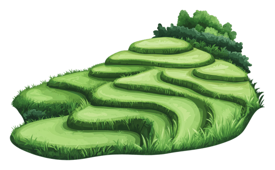 Lush green terraced landscape with gentle slopes png