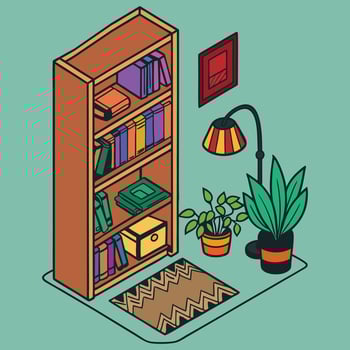 A bookshelf with books plant Clipart vector