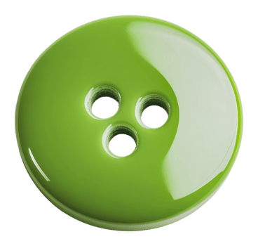 Green button with three holes and shiny surface png