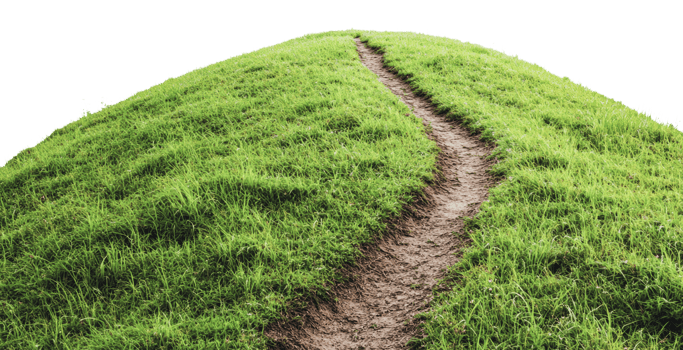 Winding path through lush green hilltop landscape png
