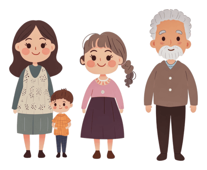 Family gathering illustration with four characters png