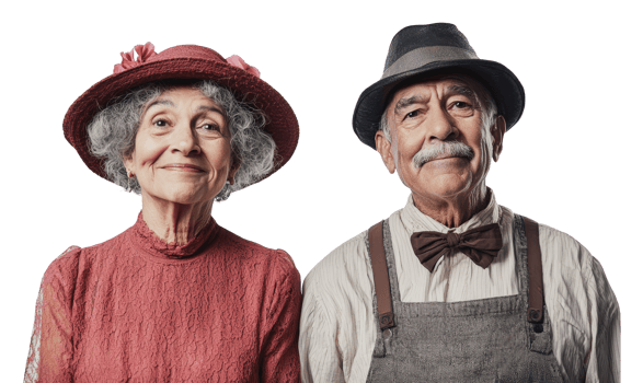 Happy elderly couple in vintage wear png