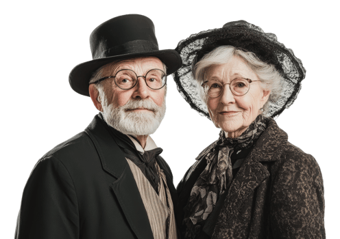 Elderly couple in vintage attire poses png