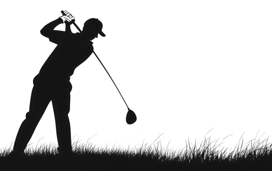 Golfer preparing to swing at sunset png