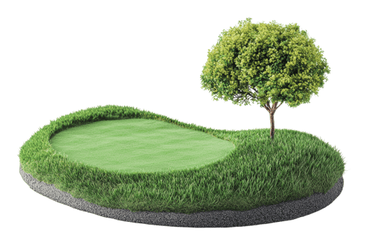 Golf putting green with a tree in a park setting png