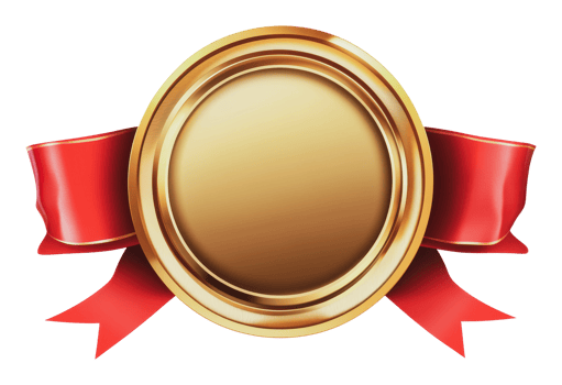 Simple golden medal with red ribbon design png