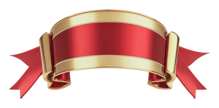 Decorative red ribbon with golden edges displayed png