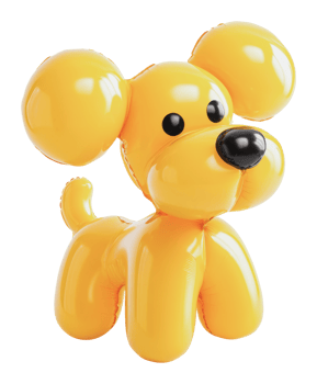 Bright yellow balloon dog stands out in a display png