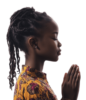 Child in prayer with hands clasped in profile png