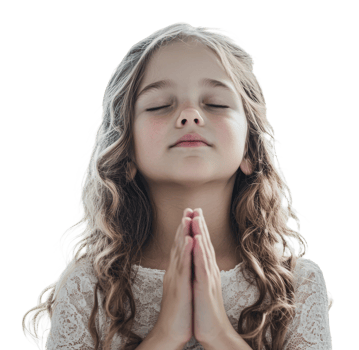 Child praying in soft, bright light png